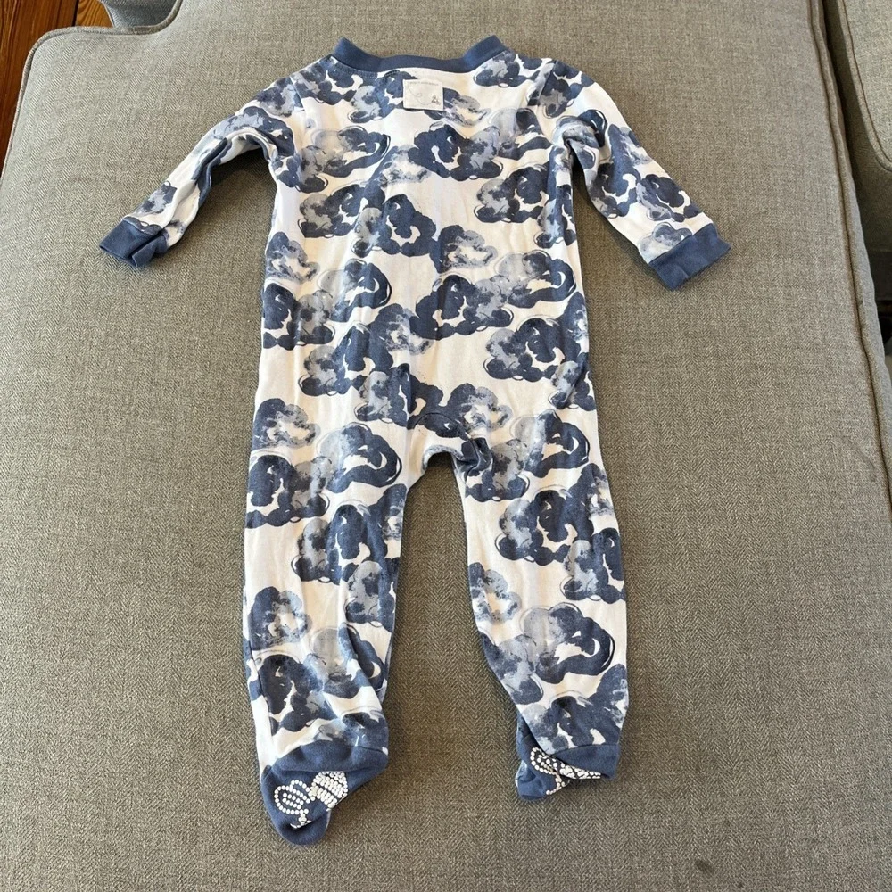 Burt's Bees Baby Blue Clouds Unisex Organic Cotton Footed Pajamas 6-9 monthS